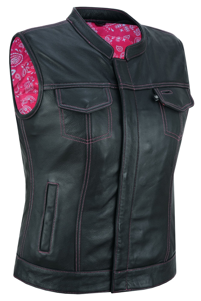 DS281 Violet Pink Women's Leather Vest Women's Vests Virginia City Motorcycle Company Apparel in Nevada USA