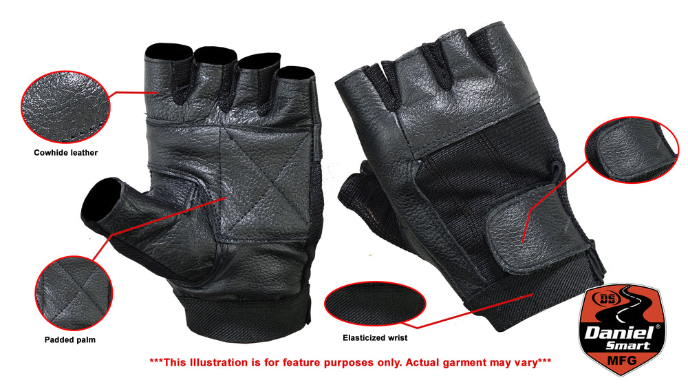 DS12 Leather / Mesh Fingerless Glove Men's Fingerless Gloves Virginia City Motorcycle Company Apparel 