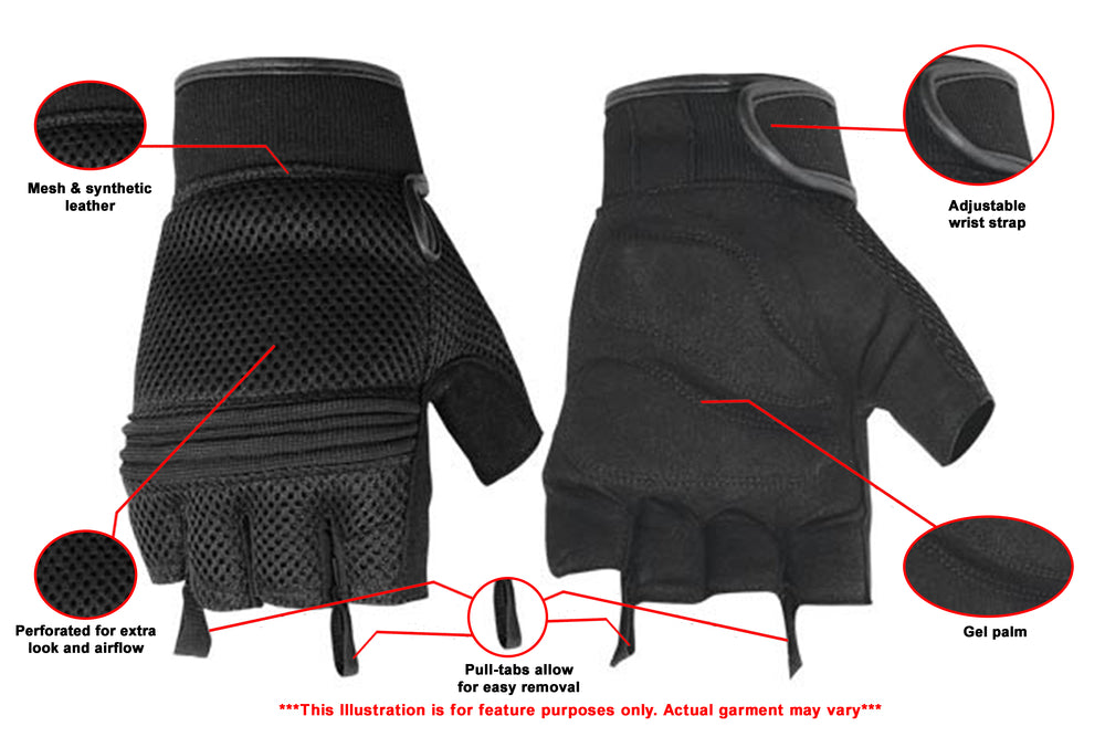 DS10 Synthetic Leather/ Mesh Fingerless Glove Men's Fingerless Gloves Virginia City Motorcycle Company Apparel 