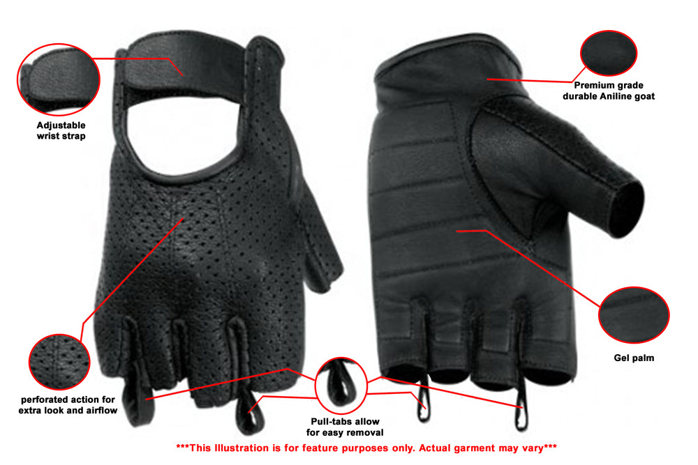 DS14 Perforated Fingerless Glove Men's Fingerless Gloves Virginia City Motorcycle Company Apparel 