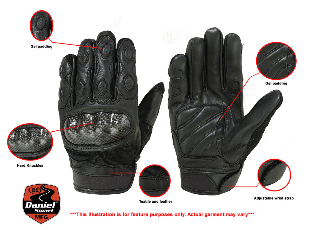 DS55BK Leather/ Textile Sporty Glove Men's Lightweight Gloves Virginia City Motorcycle Company Apparel 
