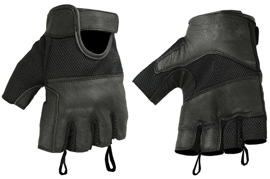 DS17 Leather/ Mesh Fingerless Glove Men's Fingerless Gloves Virginia City Motorcycle Company Apparel 
