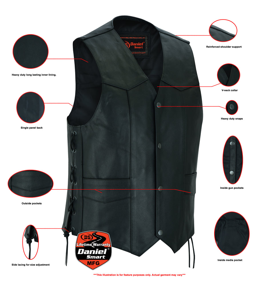 DS111 Traditional Single Back Panel Concealed Carry Vest Men's Vests Virginia City Motorcycle Company Apparel 