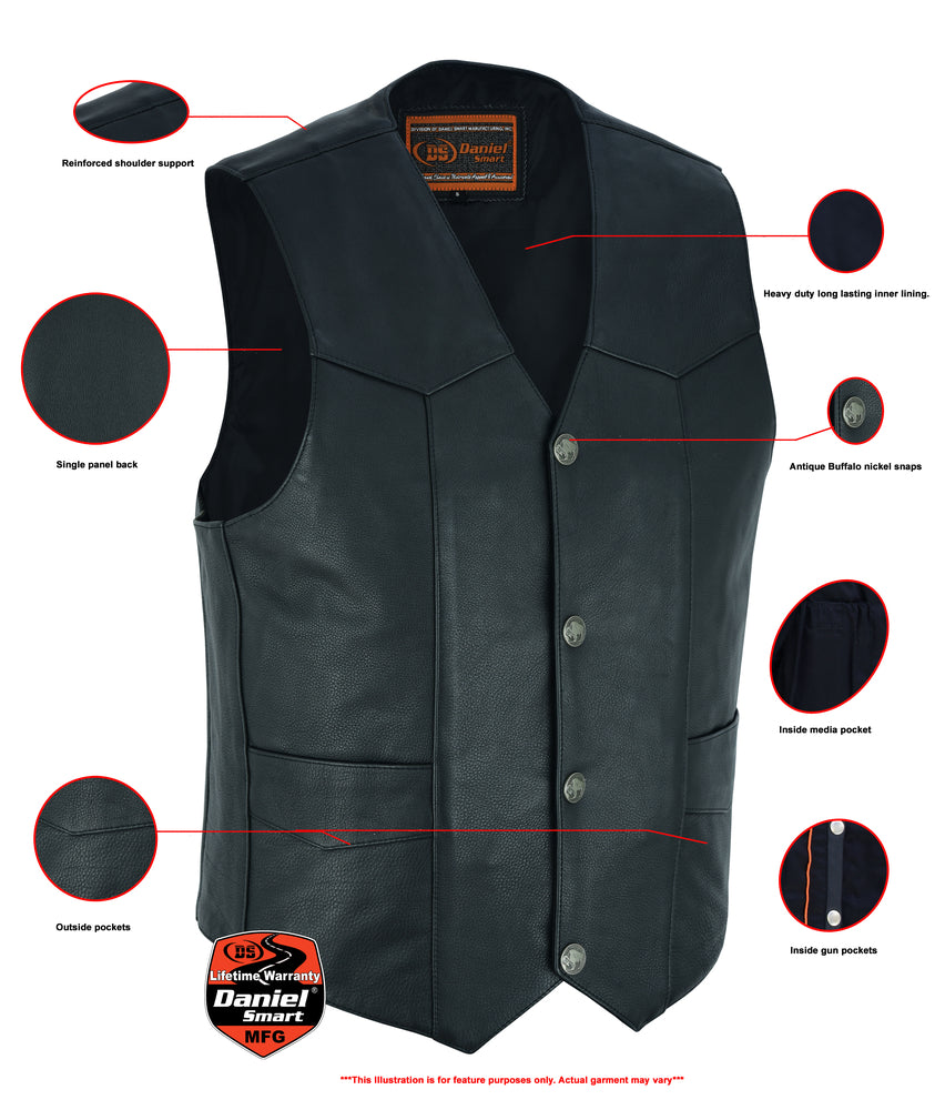 DS115 Men's Single Back Panel Concealed Carry Vest Men's Vests Virginia City Motorcycle Company Apparel 