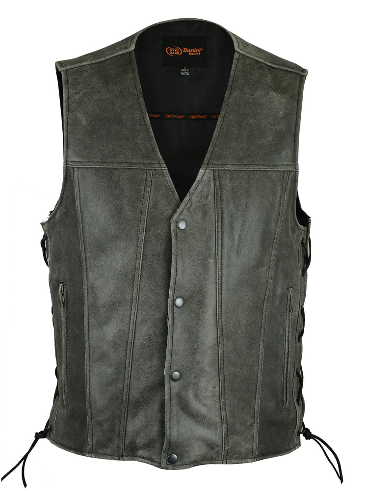 DS105V Men's Gray Single Back Panel Concealed Carry Vest Men's Vests Virginia City Motorcycle Company Apparel 