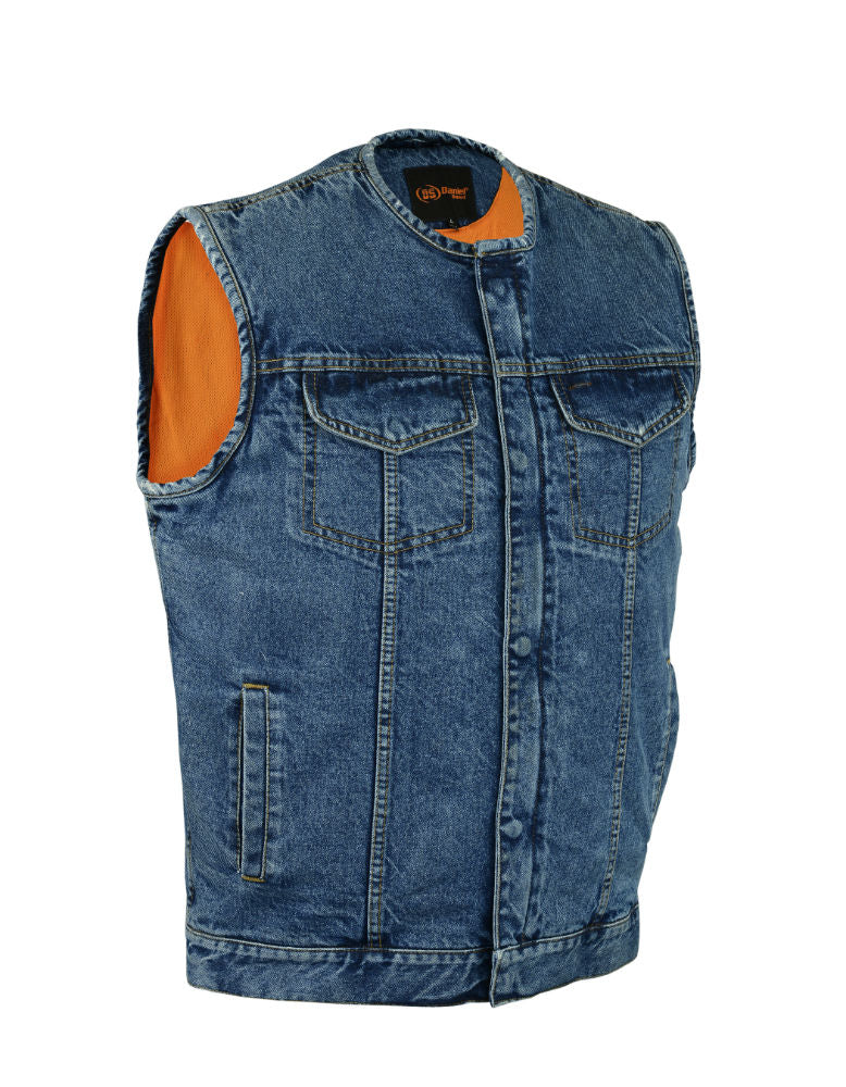 DM981BU Concealed Snaps, Denim Material, Hidden Zipper, w/o Collar Men's Vests Virginia City Motorcycle Company Apparel 