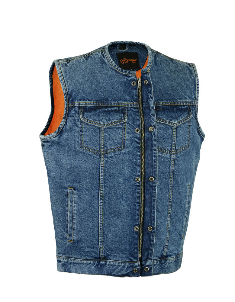 DM981BU Concealed Snaps, Denim Material, Hidden Zipper, w/o Collar Men's Vests Virginia City Motorcycle Company Apparel 