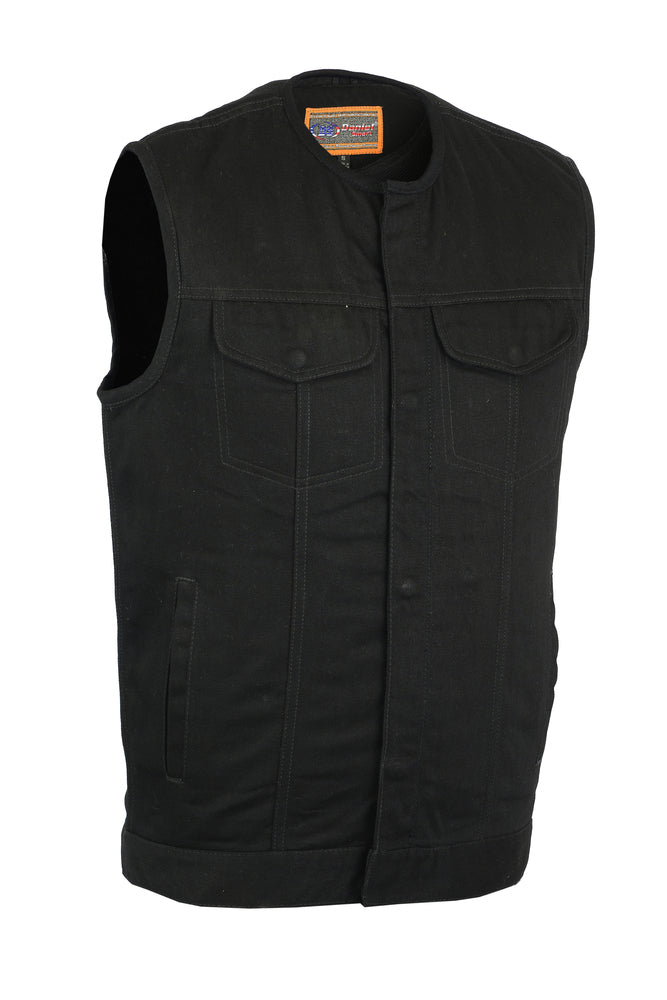 DM981BK Concealed Snaps, Denim Material, Hidden Zipper, w/o Collar Men's Vests Virginia City Motorcycle Company Apparel 