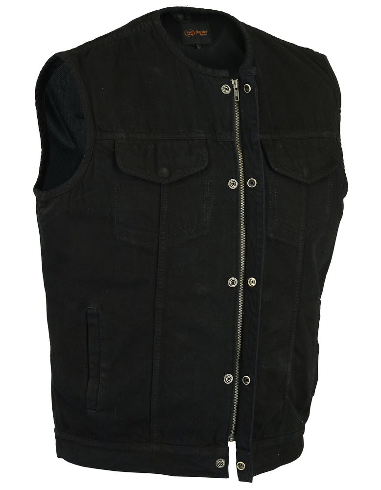 DM981BK Concealed Snaps, Denim Vest, Hidden Zipper, w/o Collar Men's Vests Virginia City Motorcycle Company Apparel 