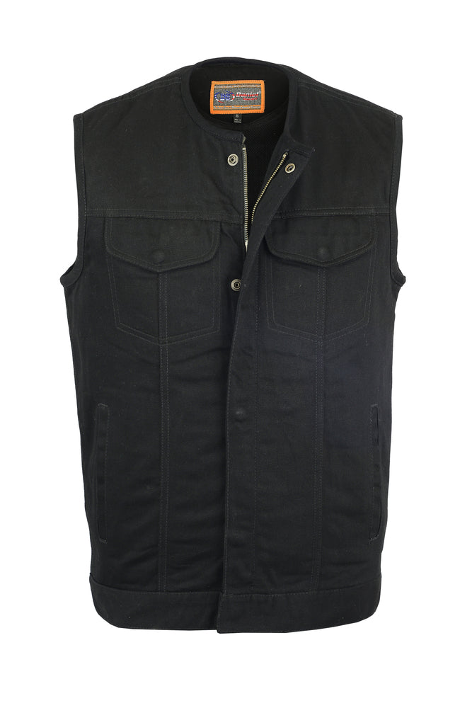 DM981BK Concealed Snaps, Denim Material, Hidden Zipper, w/o Collar Men's Vests Virginia City Motorcycle Company Apparel 