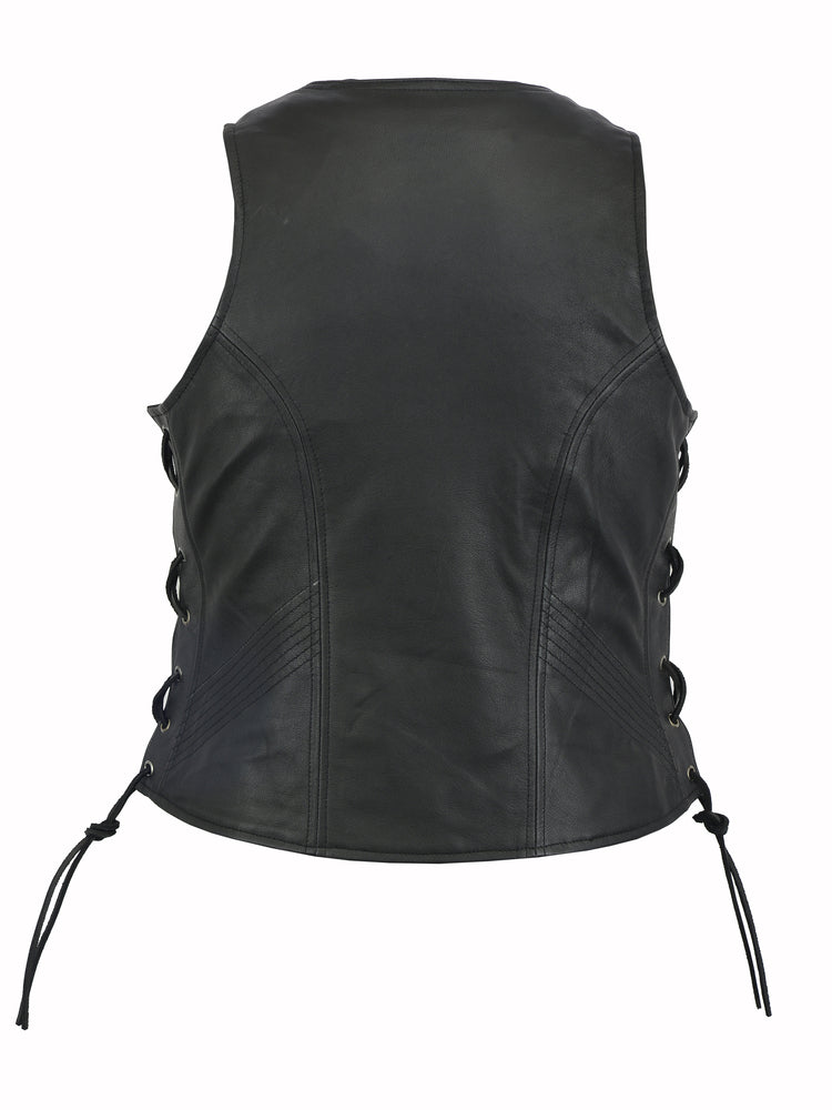 DS245 Women's Stylish Open Neck Side Lace Zipper Front Vest Women's Vests Virginia City Motorcycle Company Apparel 