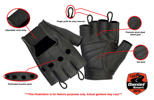 DS61 Premium Fingerless Glove Men's Fingerless Gloves Virginia City Motorcycle Company Apparel 