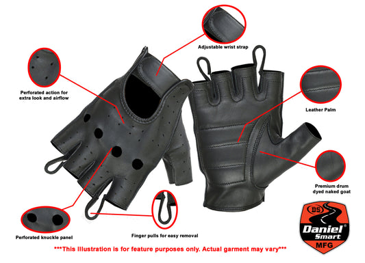 DS62 Premium Fingerless Glove Men's Fingerless Gloves Virginia City Motorcycle Company Apparel 