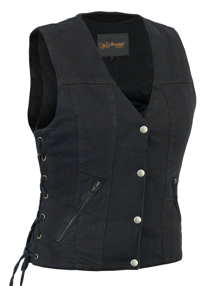 DM906BK Women's Single Back Panel Concealed Carry Denim Vest Women's Vests Virginia City Motorcycle Company Apparel 