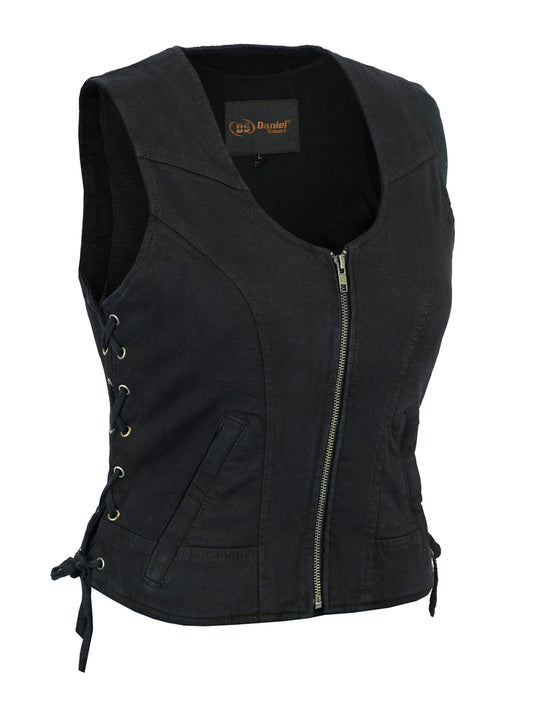 DM942BK Women's Stylish Black Denim Vest Women's Vests Virginia City Motorcycle Company Apparel 