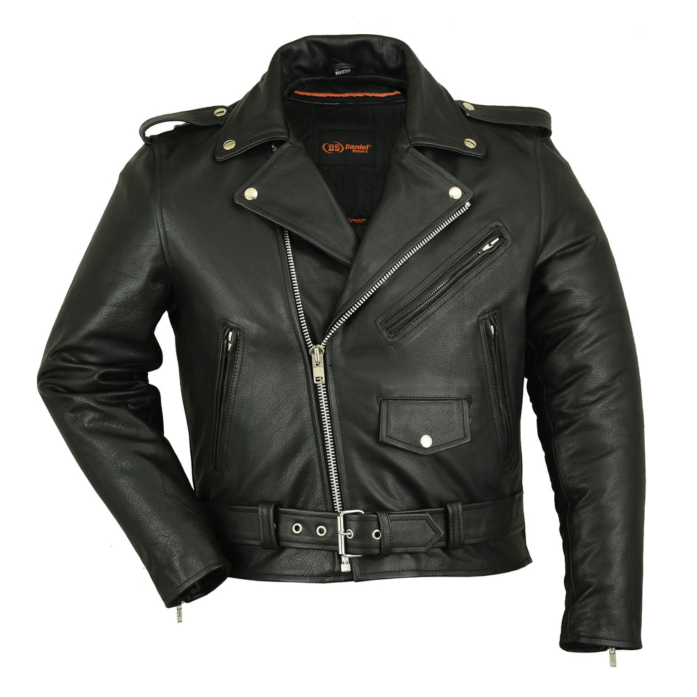 DS730 Men's Classic Plain Side Police Style M/C Jacket Men's Leather Motorcycle Jackets Virginia City Motorcycle Company Apparel 