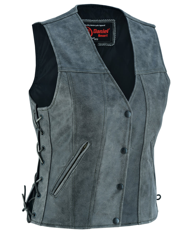 DS205V Women's Gray Single Back Panel Concealed Carry Vest Women's Vests Virginia City Motorcycle Company Apparel 