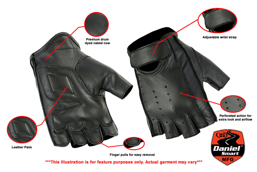 DS64 Premium Fingerless Cruiser Glove Men's Fingerless Gloves Virginia City Motorcycle Company Apparel 
