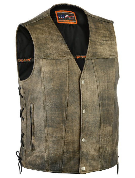 DS107 Men's Antique Brown Single Back Panel Concealed Carry Vest Men's Vests Virginia City Motorcycle Company Apparel 