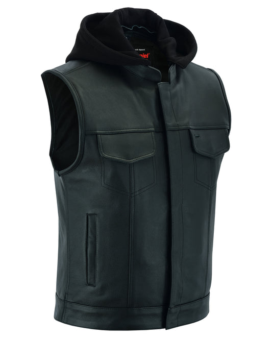 DS182 Concealed Snaps, Premium Naked Cowhide, Removable Hood & Hidden Men's Vests Virginia City Motorcycle Company Apparel 