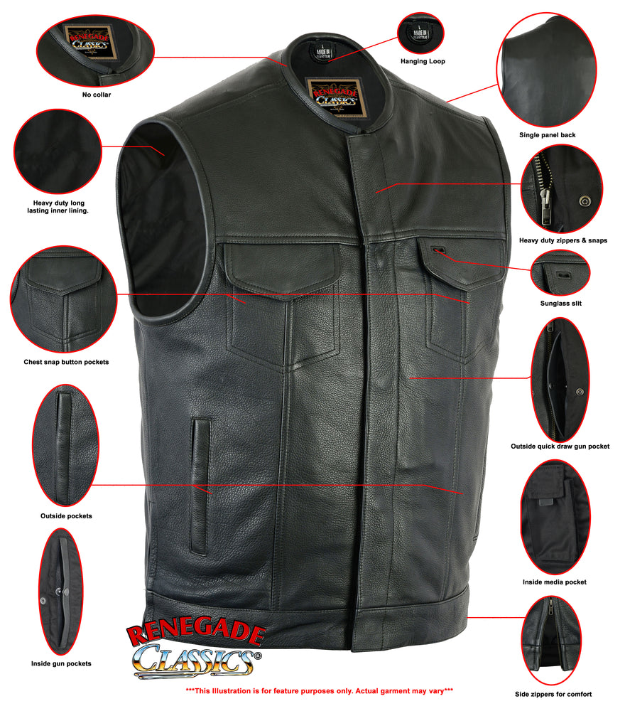 RC187 Upgraded Style Men's Leather Vest with Gun Pockets Men's Vests Virginia City Motorcycle Company Apparel in Nevada USA