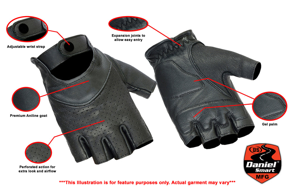 DS8    Women's Perforated Fingerless Glove Women's Fingerless Gloves Virginia City Motorcycle Company Apparel 