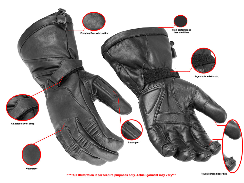 DS28 High Performance Deer Skin Insulated Cruiser Glove Men's Gauntlet Gloves Virginia City Motorcycle Company Apparel 