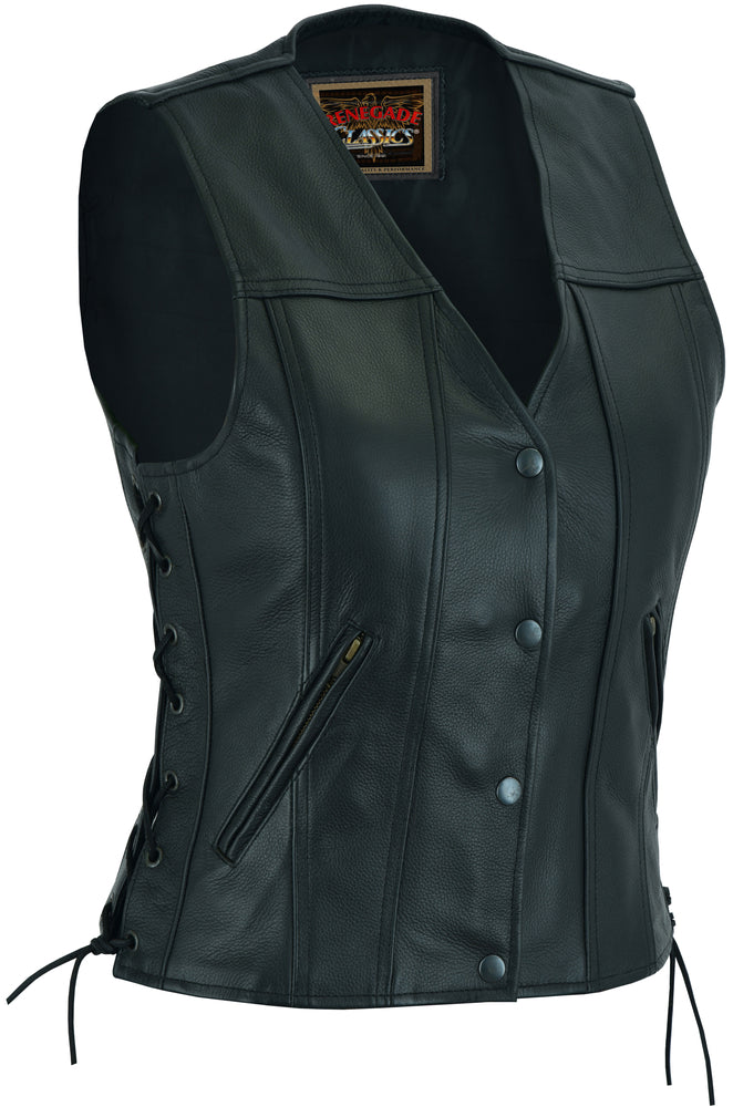 RC205 Women's Single Back Panel Concealed Carry Vest Women's Leather Vests Virginia City Motorcycle Company Apparel in Nevada USA