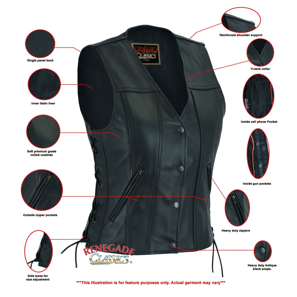 RC205 Women's Single Back Panel Concealed Carry Vest Women's Leather Vests Virginia City Motorcycle Company Apparel in Nevada USA