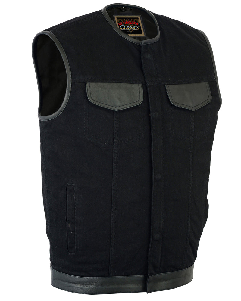 RC991 Men's Black Denim Single Panel Concealment Vest men's denim vest Virginia City Motorcycle Company Apparel in Nevada USA