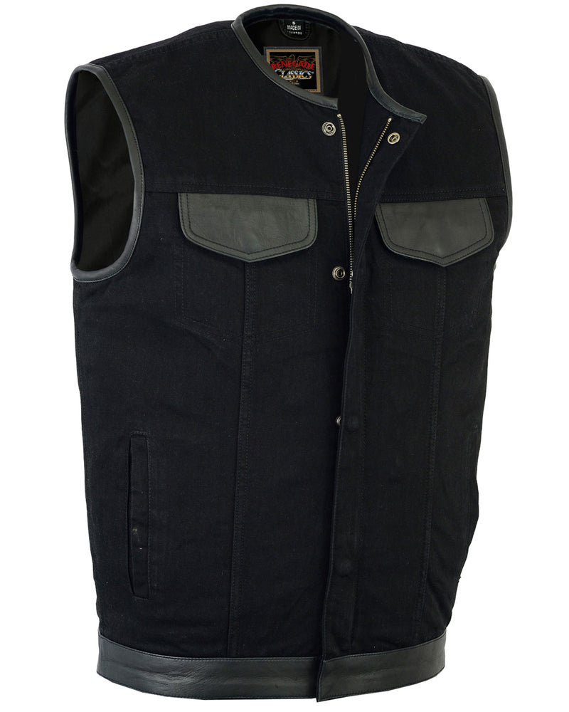 RC991 Men's Black Denim Single Panel Concealment Vest men's denim vest Virginia City Motorcycle Company Apparel in Nevada USA