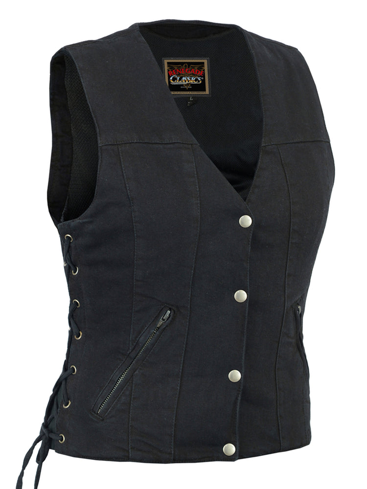 RC906BK Women's Single Back Panel Concealed Carry Denim Vest women's denim vest Virginia City Motorcycle Company Apparel in Nevada USA