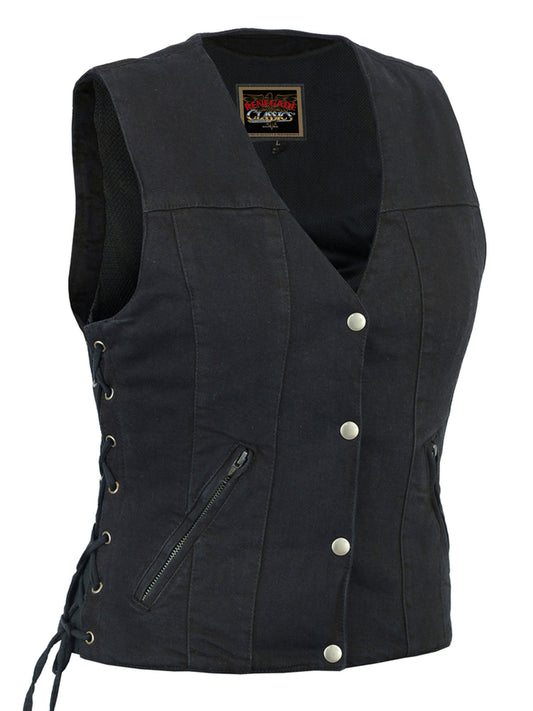 RC906BK Women's Single Back Panel Concealed Carry Denim Vest women's denim vest Virginia City Motorcycle Company Apparel in Nevada USA