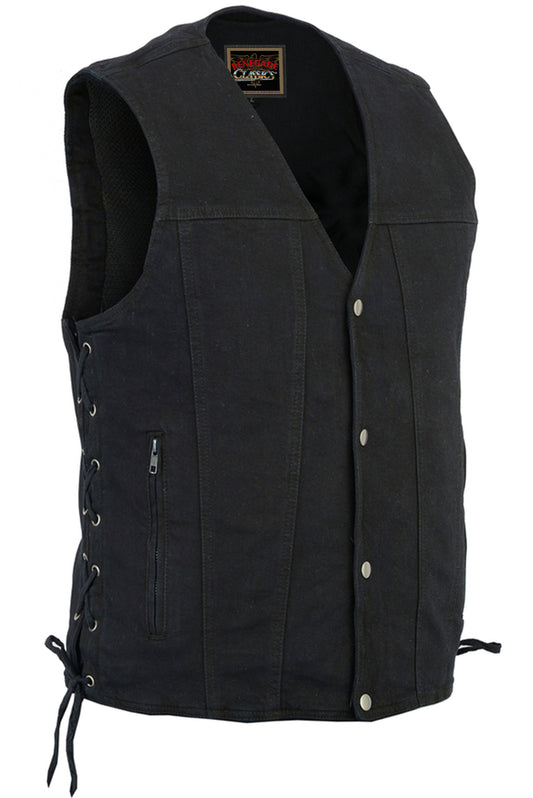 RC905BK Men's Single Back Panel Concealed Carry Denim Vest men's vest Virginia City Motorcycle Company Apparel in Nevada USA