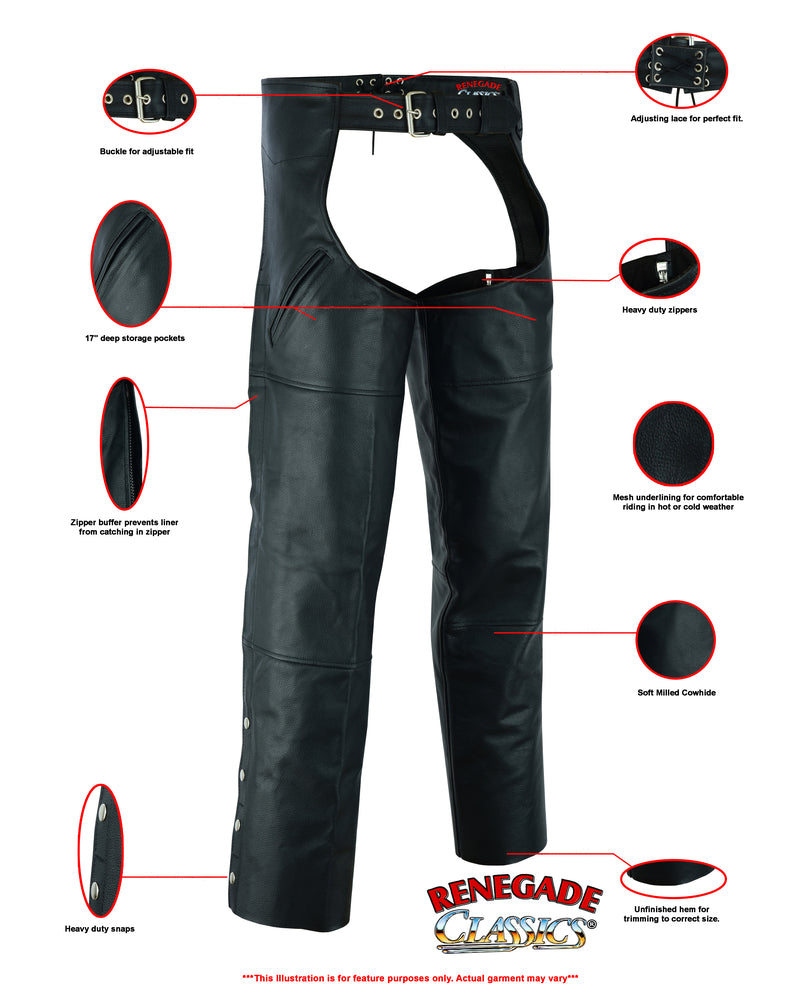 Dual Deep Pocket Unisex Chaps - RC410 Chaps Virginia City Motorcycle Company Apparel in Nevada USA