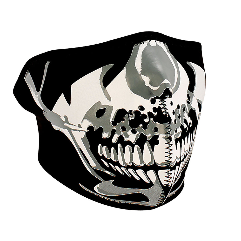 WNFM023H ZAN® Half Mask- Neoprene- Chrome Skull Half Facemasks Virginia City Motorcycle Company Apparel 