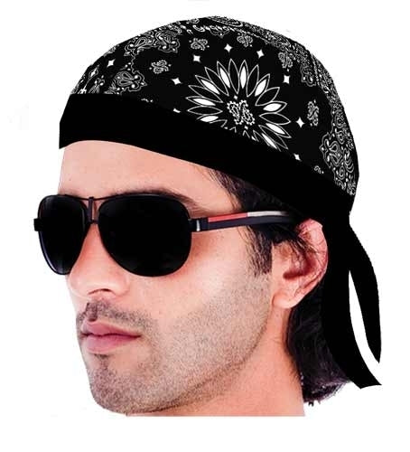 HW2605 Headwrap Paisley Lined Black Headwraps Virginia City Motorcycle Company Apparel 