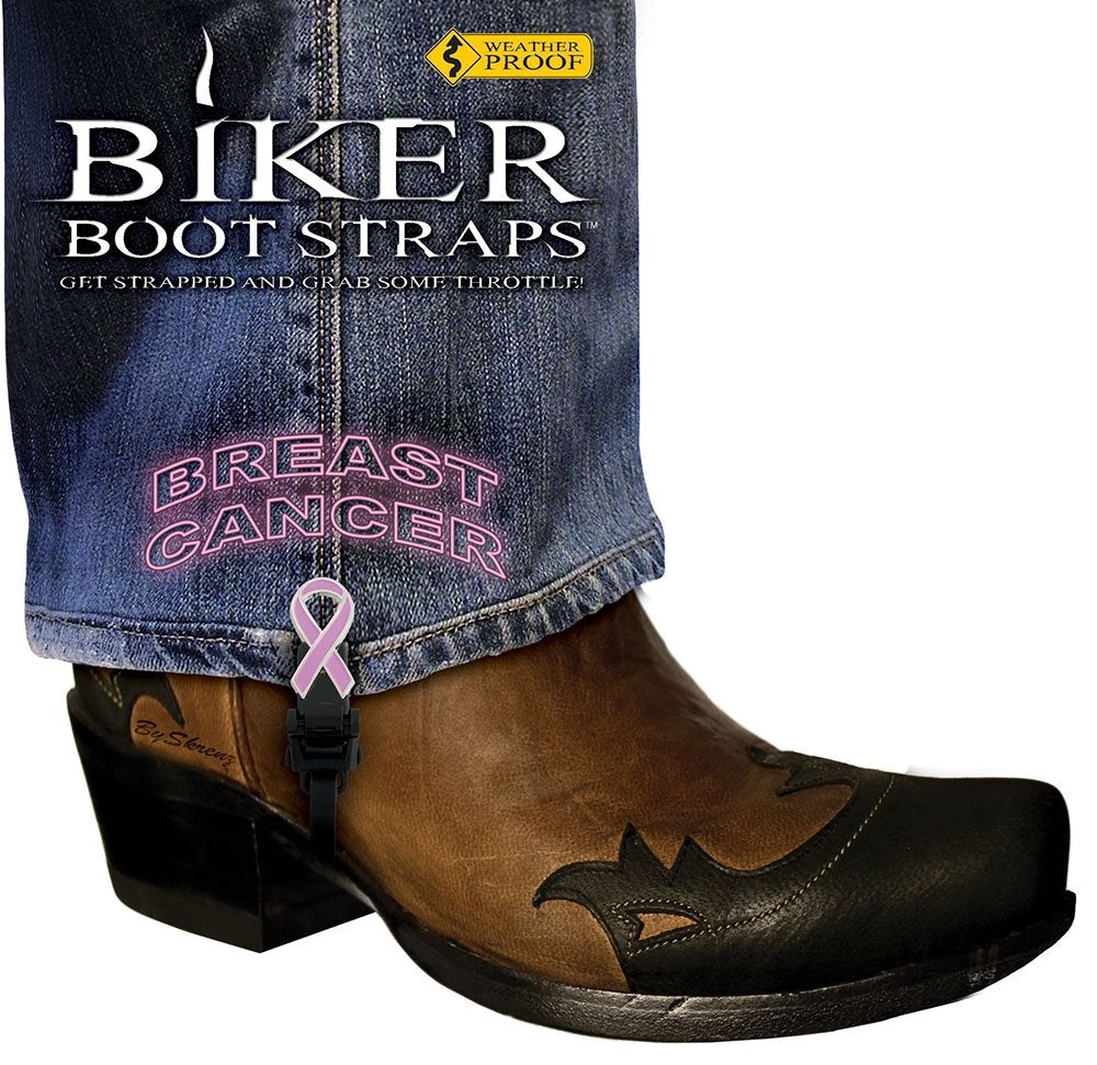 BBS-BC4 Weather Proof- Boot Straps- Breast Cancer- 4 inch Biker Boot Straps Virginia City Motorcycle Company Apparel 