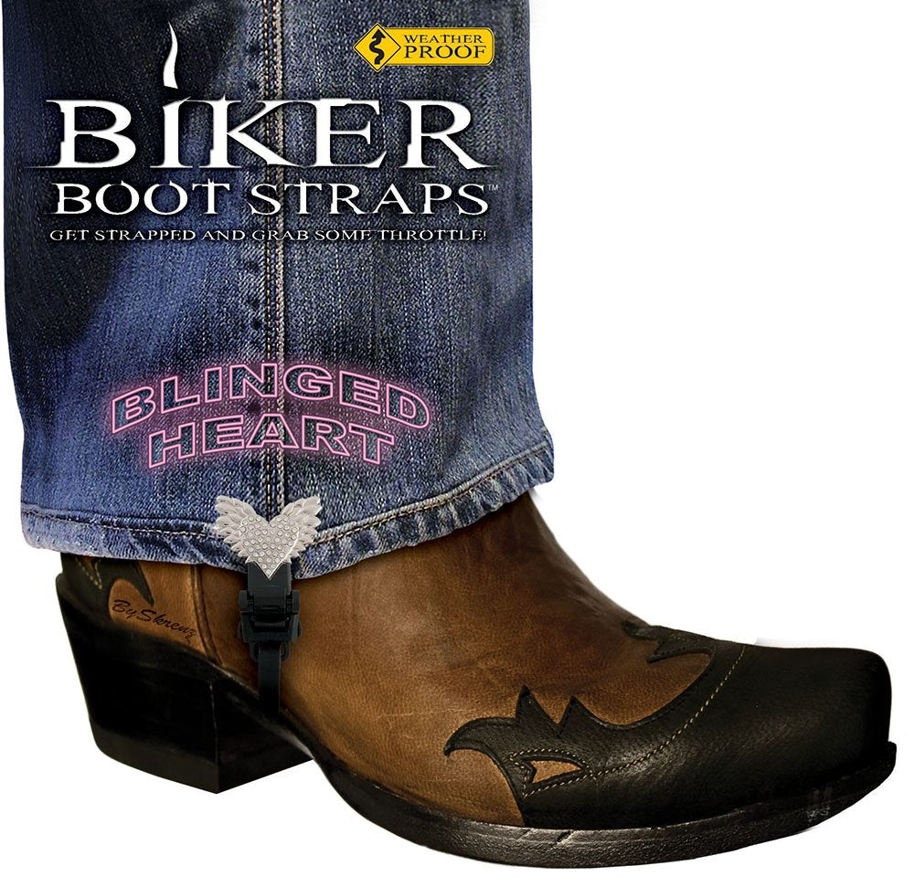 BBS/ BH4 Weather Proof- Boot Straps- Blinged Heart- 4 Inch Biker Boot Straps Virginia City Motorcycle Company Apparel 