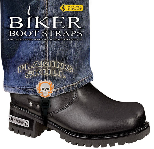 BBS/FS6 Weather Proof- Boot Straps- Flaming Skull- 6 Inch Biker Boot Straps Virginia City Motorcycle Company Apparel 