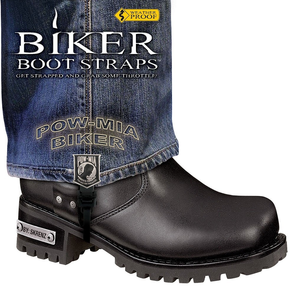 BBS/PW6 Weather Proof- Boot Straps- POW MIA- 6 Inch Biker Boot Straps Virginia City Motorcycle Company Apparel 