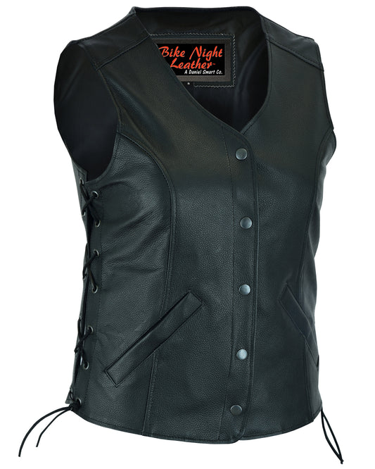 DS206 Women's Stylish Longer Body &frac34; Vest - Side Laces Women's Vests Virginia City Motorcycle Company Apparel 