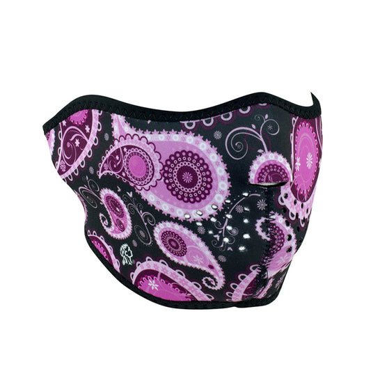 WNFM162H ZAN® Half Mask- Neoprene- Purple Paisley Half Facemasks Virginia City Motorcycle Company Apparel 