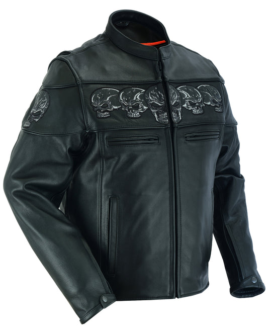 DS700 Men's Scooter Jacket w/Reflective Skulls Men's Leather Motorcycle Jackets Virginia City Motorcycle Company Apparel 