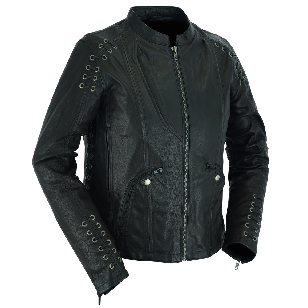 DS885 Women's Stylish Jacket with Grommet and Lacing Accents Women's Leather Motorcycle Jackets Virginia City Motorcycle Company Apparel 