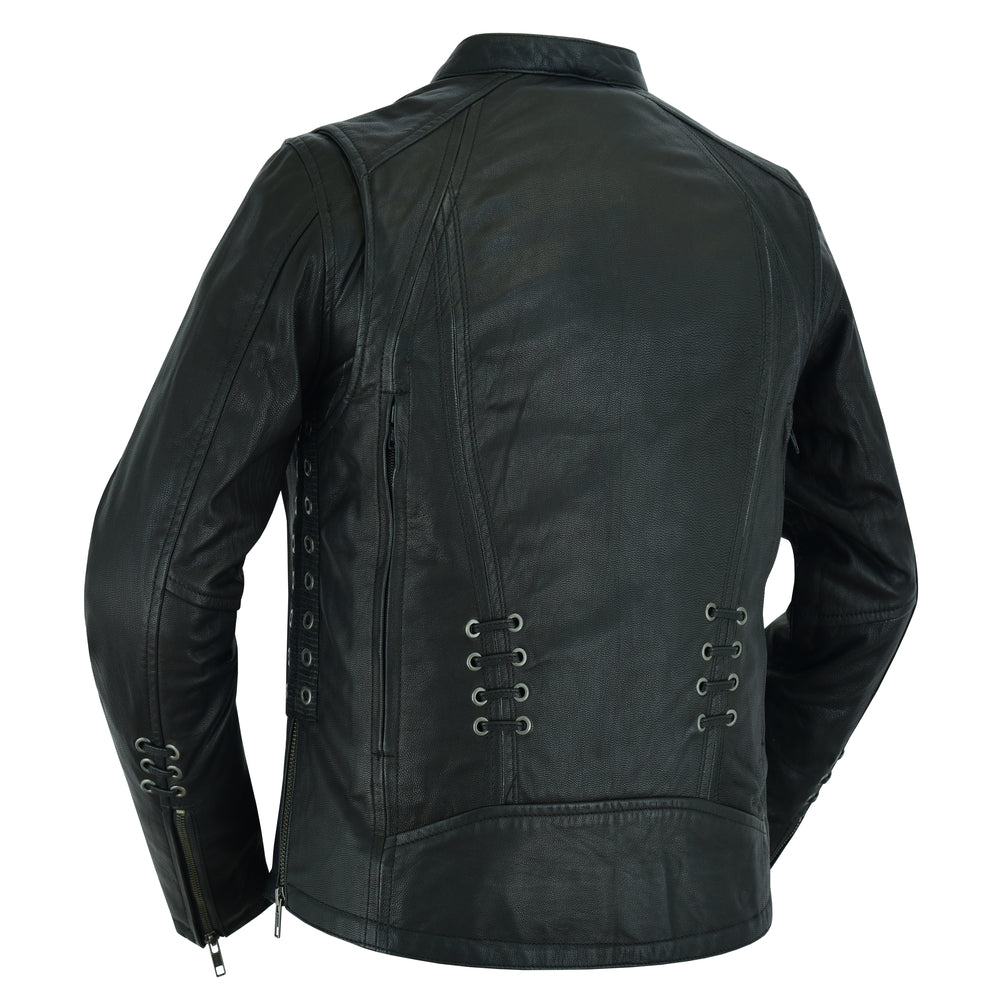 DS885 Women's Stylish Jacket with Grommet and Lacing Accents Women's Leather Motorcycle Jackets Virginia City Motorcycle Company Apparel 