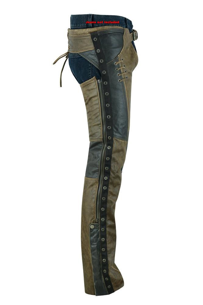DS498 Women's Stylish Lightweight Hip Set Chaps- Two Tone Women's Chaps & Pants Virginia City Motorcycle Company Apparel 
