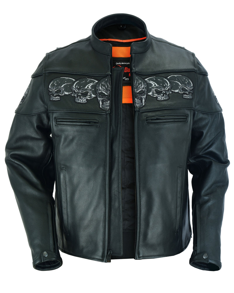 DS700 Men's Scooter Jacket w/Reflective Skulls Men's Leather Motorcycle Jackets Virginia City Motorcycle Company Apparel 