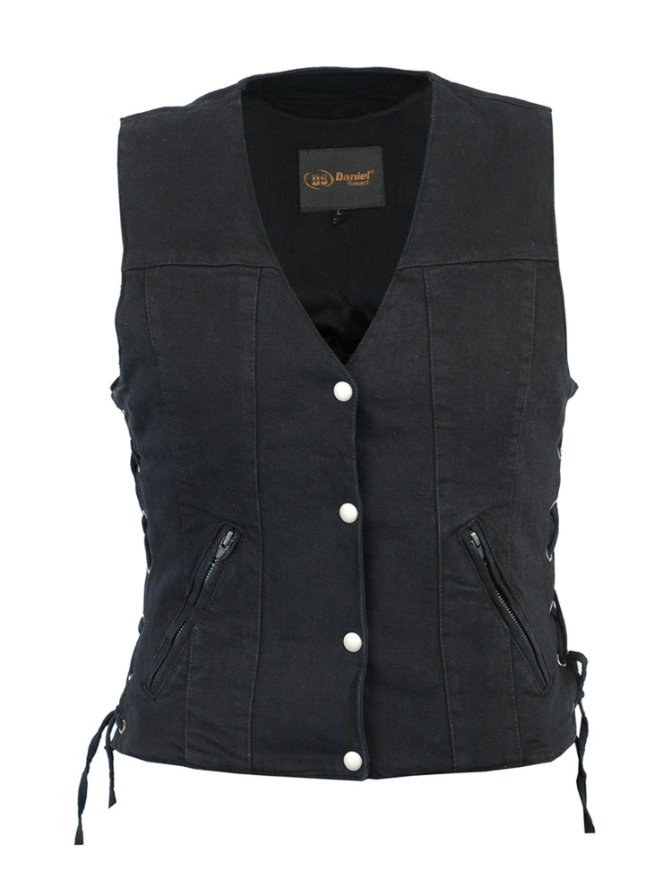 DM906BK Women's Single Back Panel Concealed Carry Denim Vest Women's Vests Virginia City Motorcycle Company Apparel 