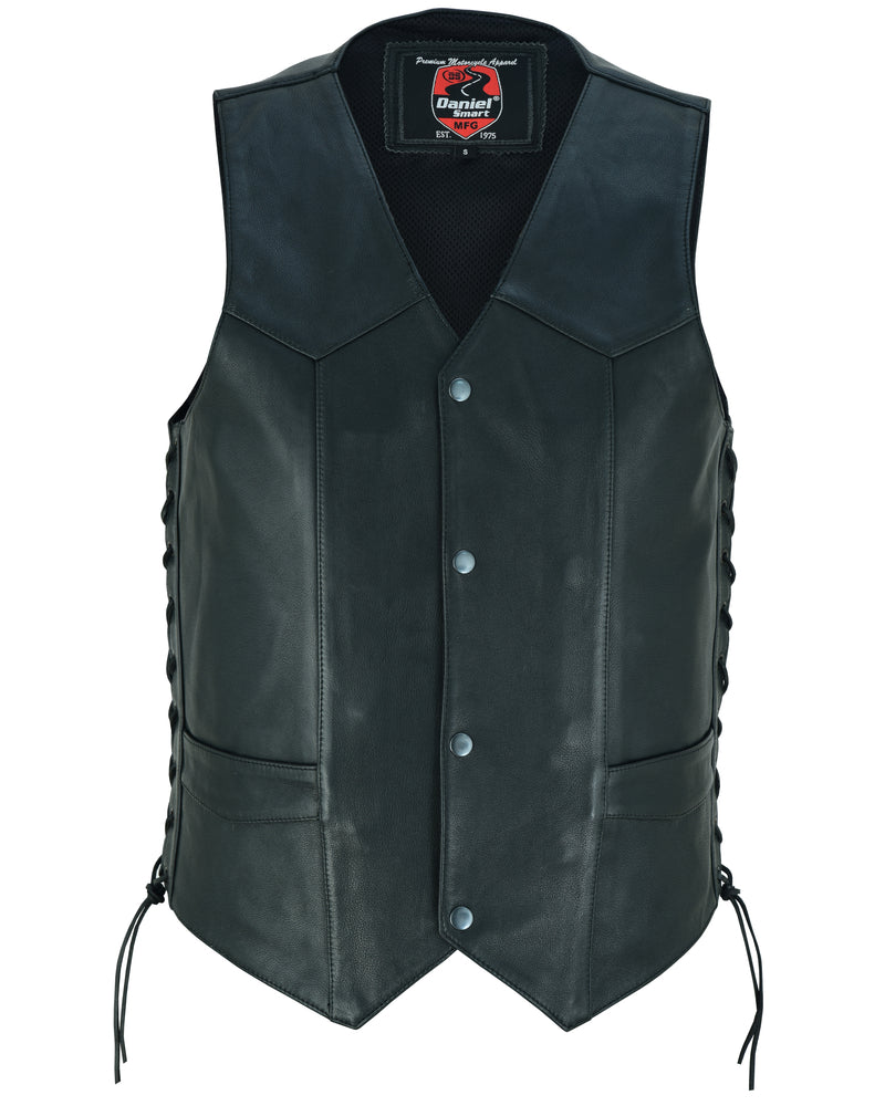 DS122 Gold Traditional Western Cut Men's Leather Vest Virginia City Motorcycle Company Apparel